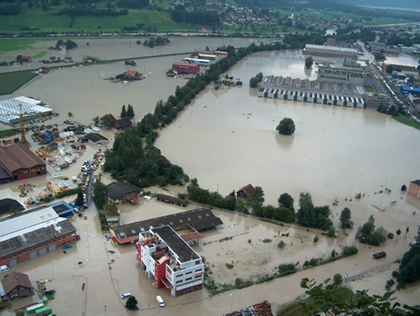 Switzerland: Flooded localities by
                          misdirected rivers which had a jammed river
                          bed by driftwood and rubble: Schattdorf,
                          August 2005