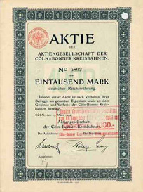 Beispiel einer Aktie: Köln-Bonner Kreisbahnen
                1909