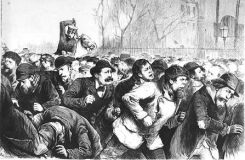 Demonstration von Arbeitslosen in
                              New York 13.1.1874, von der Polizei
                              niedergeknüppelt mit dem pauschalen
                              Vorwurf des Kommunismus...