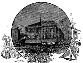 Demonstration und Plünderungen in
                                Pittsburg 1877.