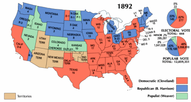 Wahlergebnis der "USA" 1892
                              mit geringem Anteil der Populist Party.