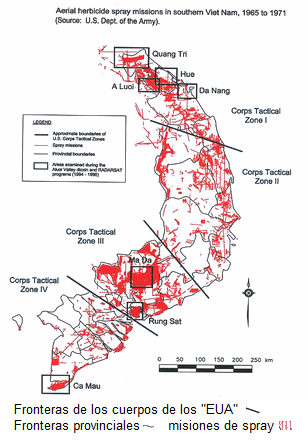 mapa de los vuelos para la deforestación con Agent
                Orange durante la Guerra de Vietnam 1965-1971