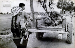 Vietnam
                del Norte: soldado criminal herido de la OTAN en un
                carro con guardia del Viet Cong