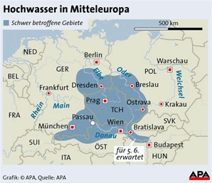 Hochwasser in Mitteleuropa 2013, Karte