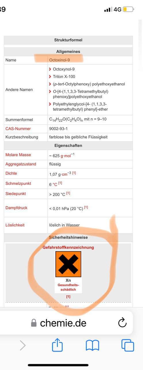 13.1.2023: Octoxinol
                  9 ist gesundheitssch�dlich - sagt das Chemie-Register