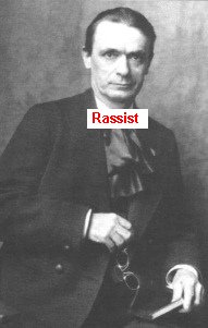 Rudolf Steiner, Portrait eines Rassisten
                        mit Brille und Buch