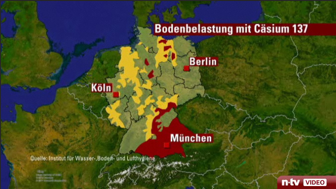 Karte von Deutschland mit der
                          Cäsiumbelastung 25 Jahre nach Tschernobyl