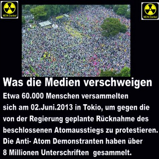 2. Juni 2013, Demonstration von ca.
                              60.000 Menschen in Tokio gegen Atom