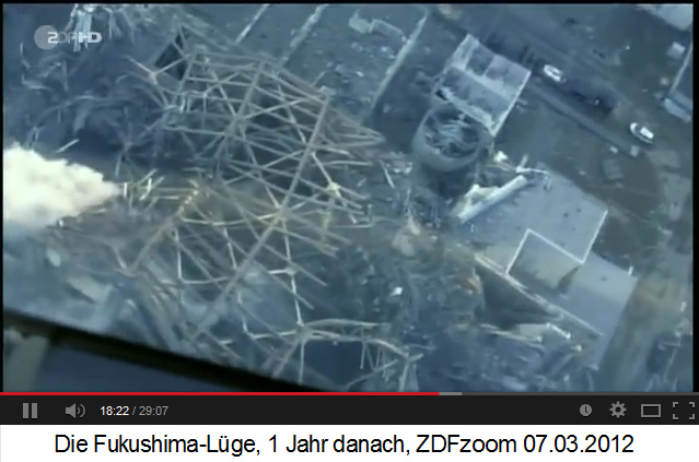 Ein explodierter Atomreaktor des Atomkraftwerks
              Fukushima Daiichi, Sicht von oben nach dem 11. März 2011