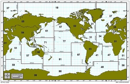 Weltkarte
                  der Fischfanggebiete