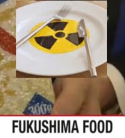 Fukushima, Symbol
                  "radioaktiv" auf dem Teller 02