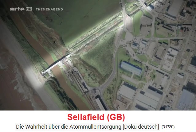 Das radioaktive Abwasserrohr der
                  Atommüllwiederaufbereitungsanlage von Sellafield vor
                  dem Eintauchen auf den Meeresgrund, Luftaufnahme