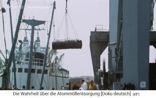 Port of Emden in
                  Germany on the North Sea: There are nuclear waste
                  barrels hanging on the crane, which are loaded onto
                  the ship