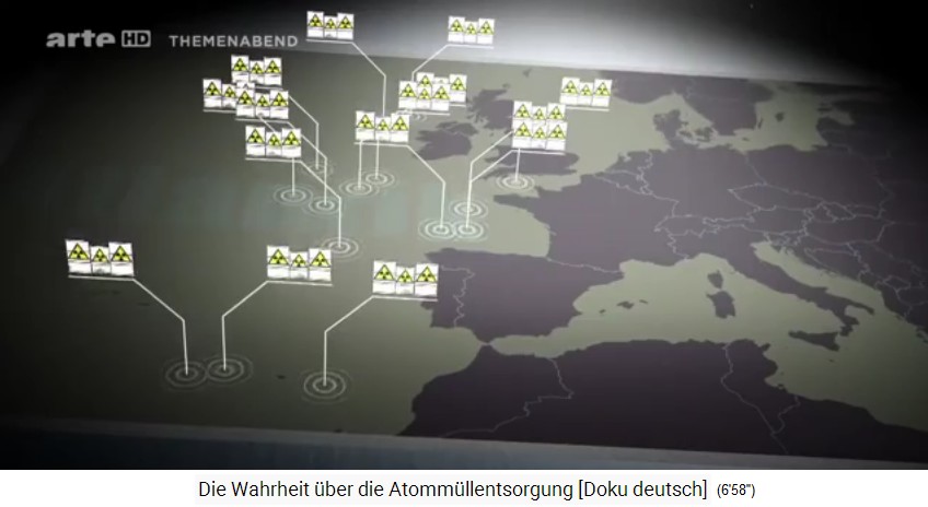 Map of Europe + Africa with the nuclear
                  waste dumping sites in the Atlantic and in the English
                  Channel