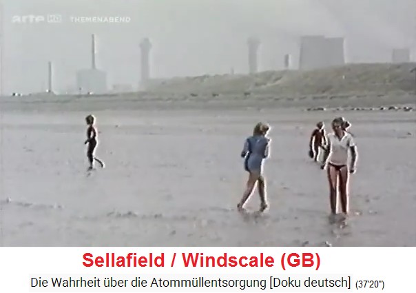 Sellafield (GB): Am
                  radioaktiven Strand von Sellafield spielen Badeg�ste,
                  ebenfalls im radioaktiven Schlamm