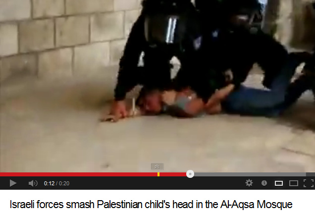 Zionistische Marsmenschen
                    schlagen ca. 6 Jahre alten Bub bei der
                    Al-Aqsa-Moschee, 5.10.2012