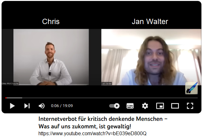 Microsoft am 27.9.2023: hat ab
                    30.9.2023 die gesamte Zensur in der Hand:
                    Internetverbot f�r Wahrheitswisser geplant:
                    Interview von Jan Walter mit IT-Unternehmer Chris
                    von PRVCY: Das folgende Interview liefert einen
                    kompakten �berblick und eine konkrete L�sung