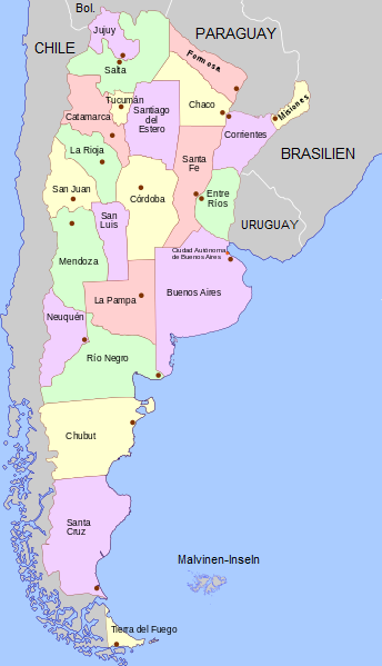 Karte 01: Argentinien mit
                                  Provinzen, Jujuy ist zuoberst im
                                  Norden