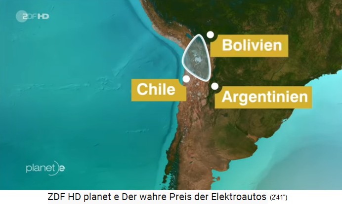Karte mit den Anden und der Atakamawüste mit dem
                  Dreiländereck Bolivien, Argentinien und Chile