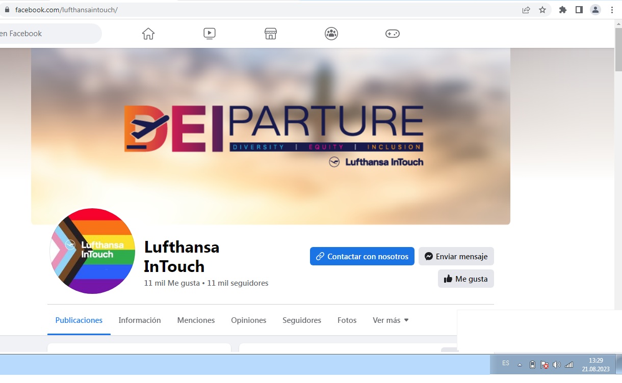 21.8.2023: Die Lufthansa wird woke - neues Logo
                  auf dem Portal von Facebook mit der SGBTQ-P�do-Fahne