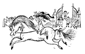 Pippi Langstrumpf verlässt die Schule auf dem
                      Pferd