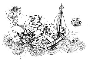 Jim und Buck werden von Pippi Langstrumpf
                      vertrieben, die beiden Räuber landen im Boot.