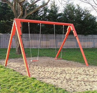 Group of swings 07 with sandy soil,
                                Grosswuelknitz District, Koethen,
                                Germany
