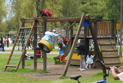 Tire swing in the water, Ejido
                                Park, Quito, Ecuador