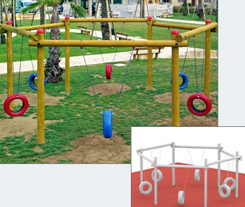 Columpio de neumtico vertical 04:
                                hexgono con columpios de neumtico,
                                juegos HPS, Oberweis, Austria