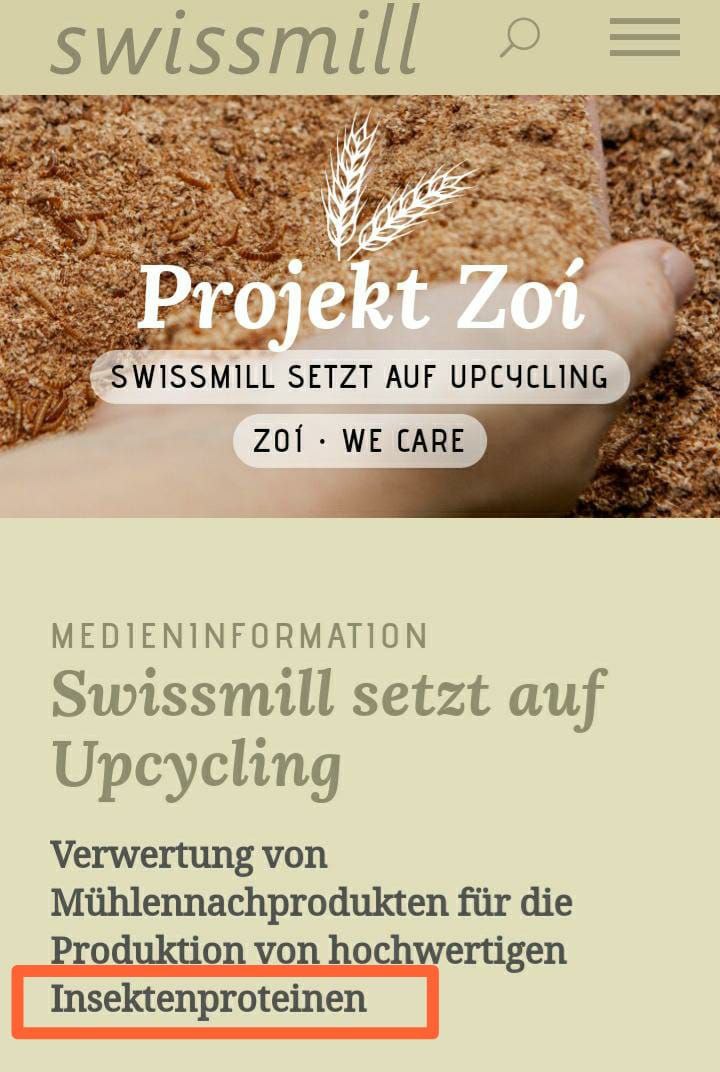 Schweiz 3.3.2023:
                    Insektenproduktion bei der Mehlproduktion von
                    "Swissmill" beginnt - die Bäckerei von
                    Coop
