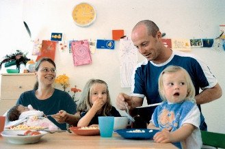 Family at table eating
