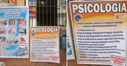 Poster mit Werbung f�r psychologische
                      Beratung in Comas an der Pasaje Cervantes 2015