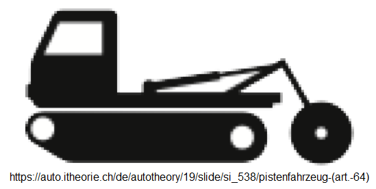 35. Ergänzungssignal Pistenfahrzeug
                              auf der Strasse möglich (Art. 64)