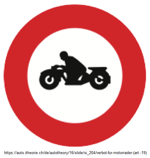 4. Verbotssignal: Verbot für
                              Motorräder: Motos, Vespas (Art. 19)