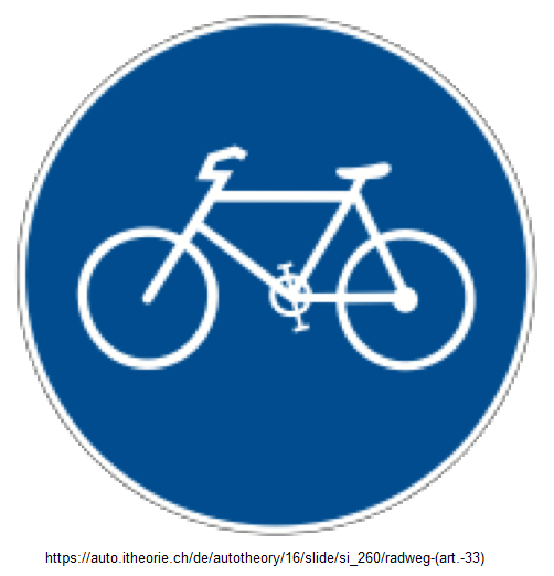 64. Vorschriftssignal: Veloweg / Radweg /
                          Fahrradweg - auch für Mofa (Art. 33)