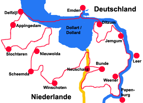 Karte der Veloroute / Radwanderweg
                        um den Dollard-Meerbusen 02