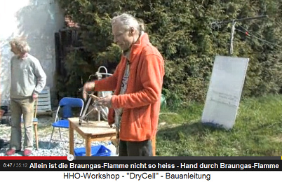 Wenn man die Hand durch die
                          Braungasflamme f�hrt, ist die Flamme gar nicht
                          so heiss