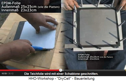 Mit Schablone werden die Dichtungen aus
                          der EPDM-Teichfolie herausgeschnitten.