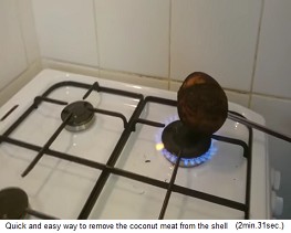 Die
                  Kokosnuss ist nun heiss und schwarz