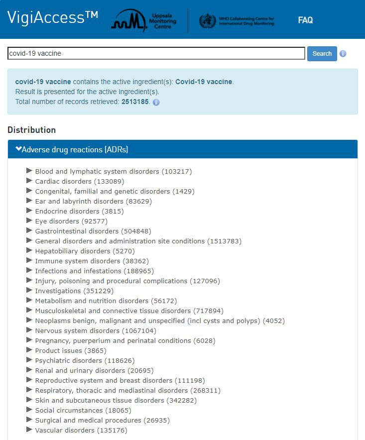 WHO Liste der Nebenwirkungen
                  von Corona-GENimpfungen
