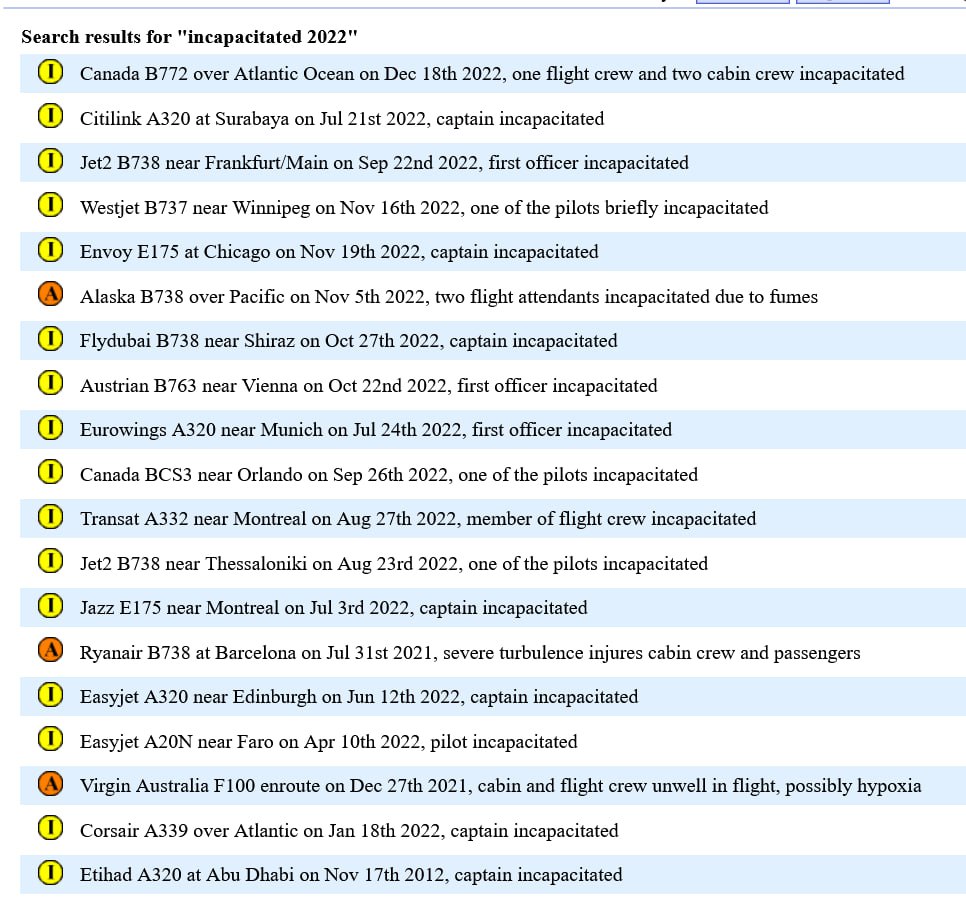 Vorkommnisse mit Flugpersonal
                    Aviation Herald Liste Teil 2