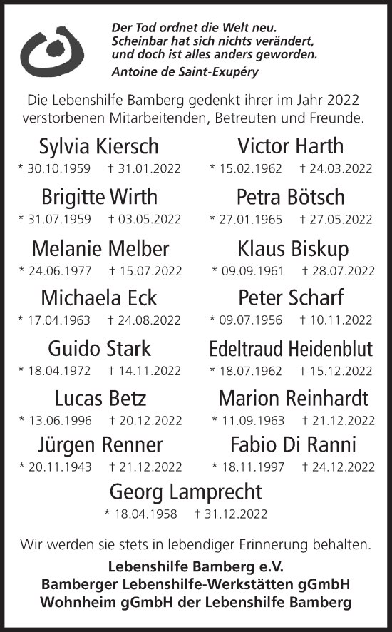 Bamberg (4R)
                    25.9.2023: Die Lebenshilfe verliert viele Leute im
                    Jahr 2022