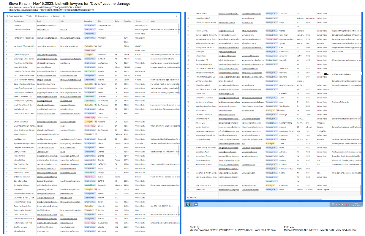 Widerstand
                    "USA" 16.11.2023: Steve Kirsch hat eine
                    Liste mit Anw�lten gegen
                    "Corona"-Impfsch�den