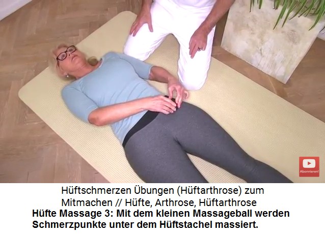H�fte+H�ftgelenk: Mit
                      dem kleinen Massageball werden Schmerzpunkte unter
                      dem H�ftstachel massiert