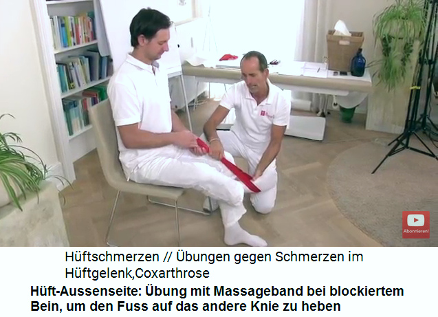 Anheben des Beins mit
                      einem Massageband oder Schlaufenband