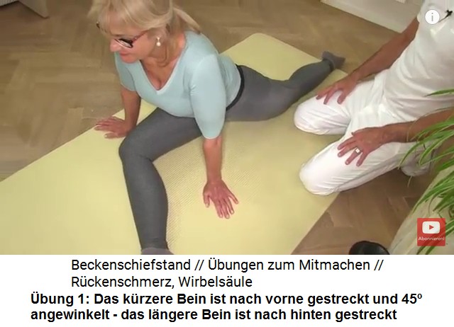 Beckenschiefstand �bung 1: Spagat�bung, das
                      vordere Bein ist 45 Grad angewinkelt und der
                      R�cken mit Hohlkreuz nach vorne geneigt 01