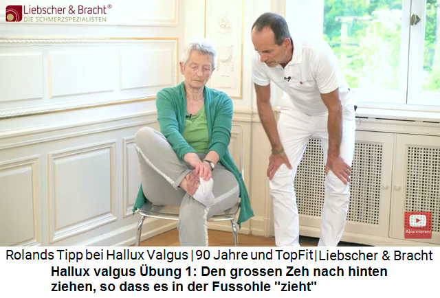 Hallux
                                  valgus Video 3 �bung 1: Die Beine
                                  werden �bereinandergeschlagen und der
                                  Grosse Zeh des Hallux valgus wird nach
                                  hinten gezogen und so an der Fusssohle
                                  ein "Zug" ausgel�st