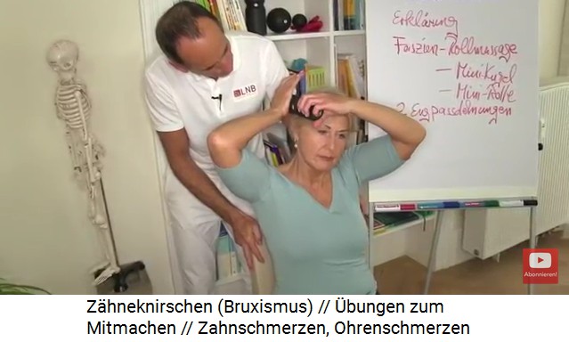 Massage 2 gegen Bruxismus
                  und Ohrenschmerzen: Die kleine Massagerolle wird
                  langsam seitlich am Kopf von oben �ber die Schl�fe
                  hinabgerollt