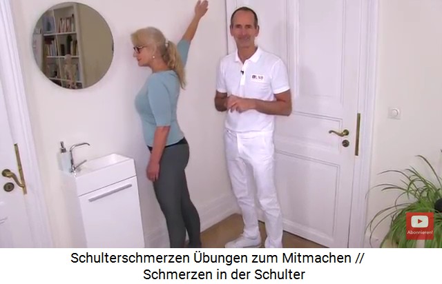 �bung 3 gegen
                Schulterschmerzen: Schulterdehnung nach aussen an einer
                Wand mit dem Arm 45 Grad nach oben gestreckt
                (45-Grad-Winkel)