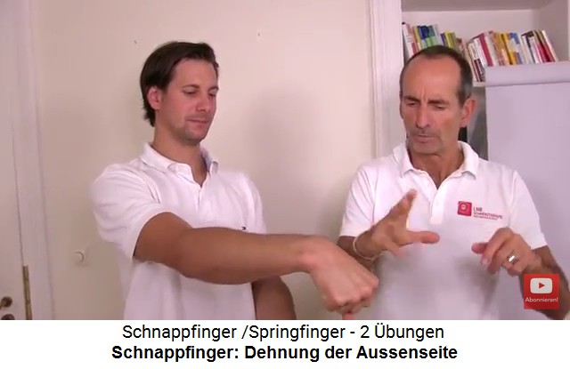 Schnappfinger: Dehnung der
                  Aussenseite mit einer Faust bei gestrecktem Arm